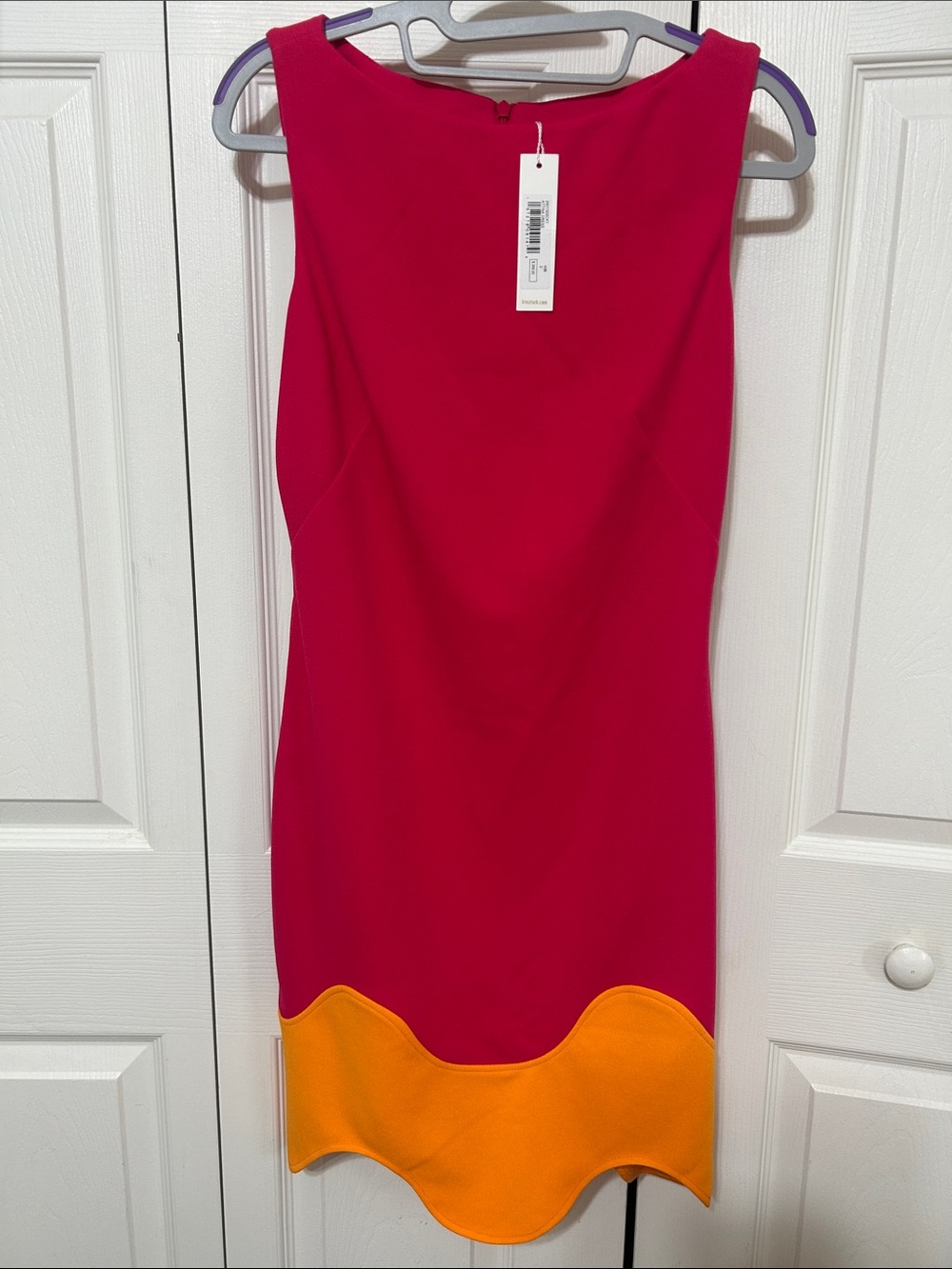 Trina Turk Hot Pink Sheath Dress with Orange Scallop Hem